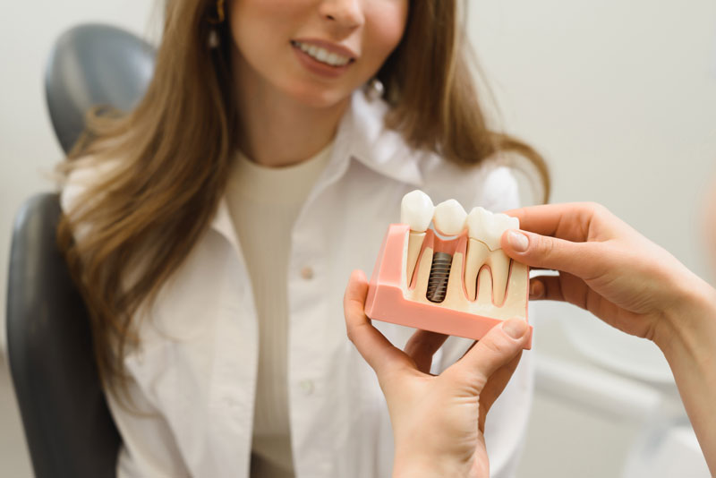 Dental Patient Getting Shown A Dental Implant Model During Her Consultation in Schaumburg, IL